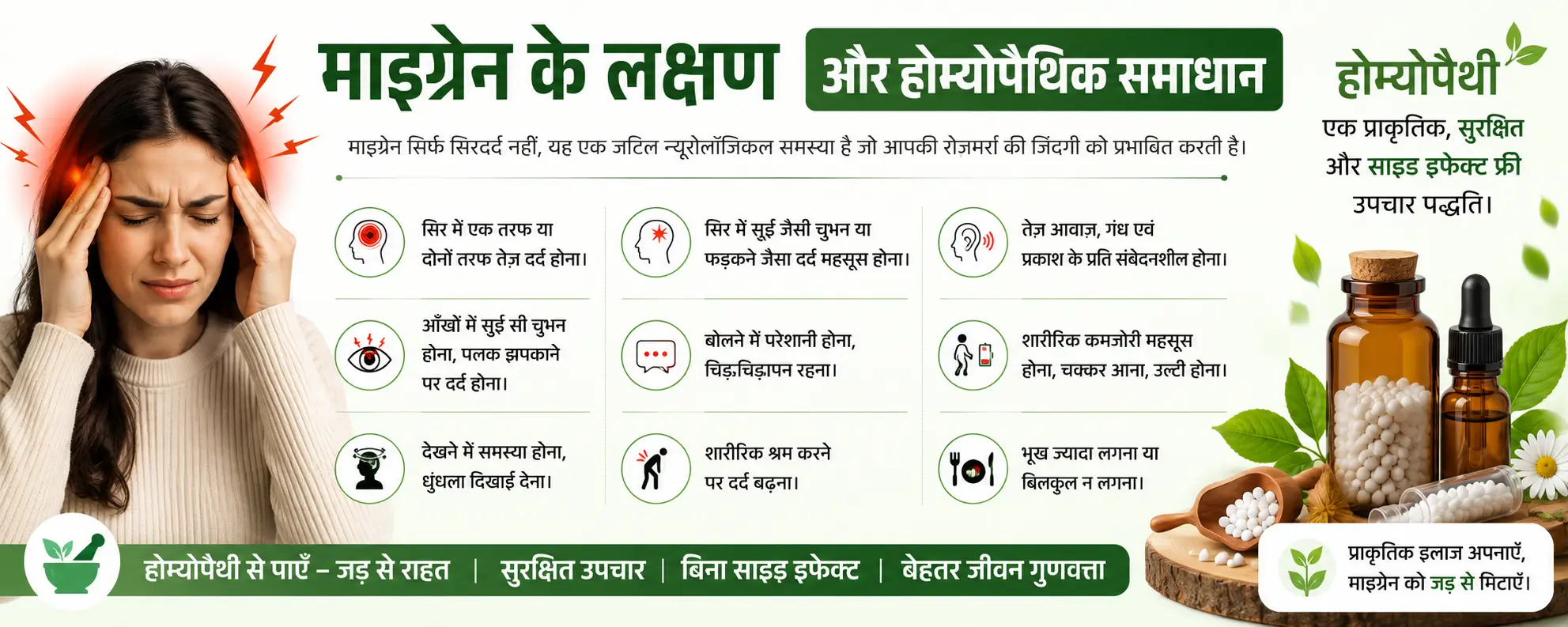 माइग्रेन के लक्षण और होम्योपैथिक समाधान - इन्फोग्राफिक
